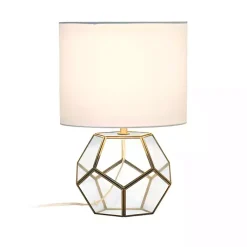 Kirklands Home Brass and Glass Octagon Table Lamp White