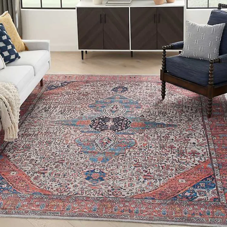 Kirklands Home Brick Vintage Medallion Washable Area Rug, 5x7 Red Outlet