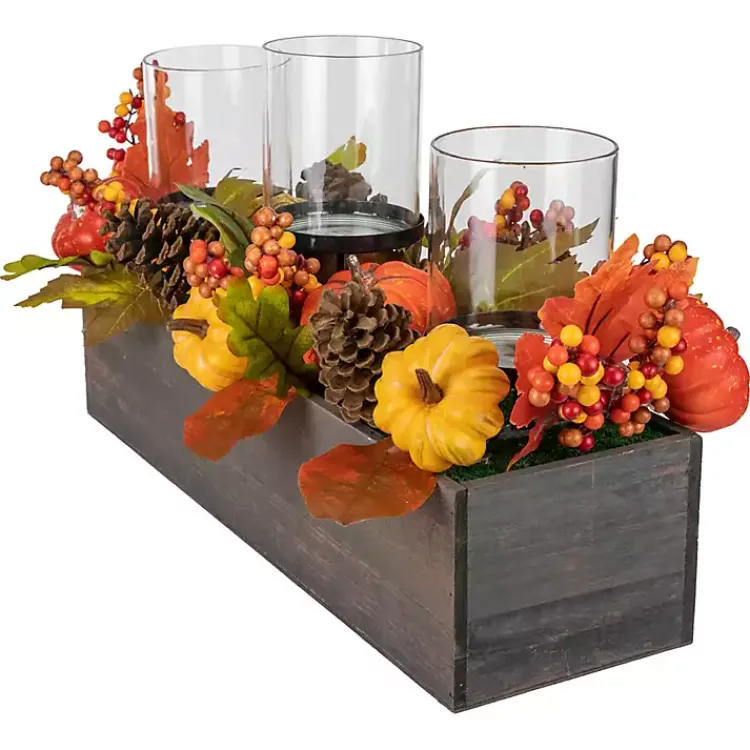 Arrangements & Greenery>Kirklands Home Bright Pumpkin and Leaves Candle Centerpiece