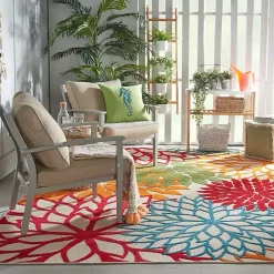 Kirklands Home Bright Red Floral Burst Outdoor Area Rug, 6x9 New