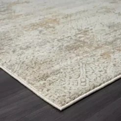 Kirklands Home Brisbane Beige Faded Damask Area Rug, 4x6 New