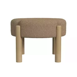 Kirklands Home Boucle Natural Wood Ottoman Brown Hot