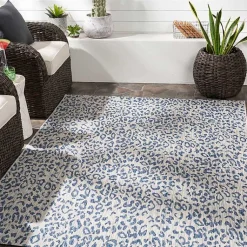 Kirklands Home Cauli Leopard Print Outdoor Rug, 7x10 Blue
