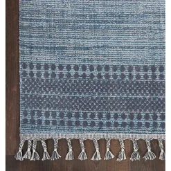 Kirklands Home Charcoal and Blue Stripes Fringe Area Rug, 7x10 Sale