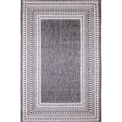 Kirklands Home Charcoal Linear Macy Indoor/Outdoor Area Rug, 6x9 Black Outlet