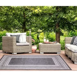 Kirklands Home Charcoal Linear Macy Indoor/Outdoor Area Rug, 7x9 Black Best