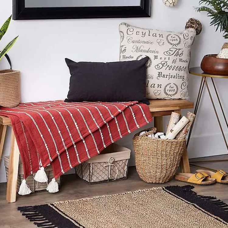 Blankets & Throws>Kirklands Home Clayoff Slub Stripe Decorative Throw Red