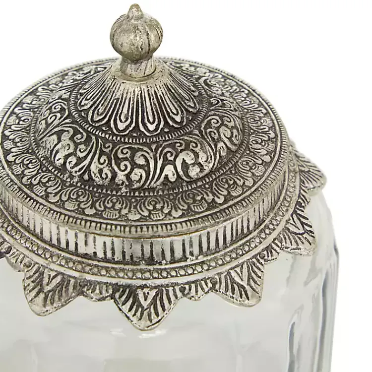 Decorative Bowls & Jars>Kirklands Home Clear Glass Jars with Decorative Lids, Set of 3