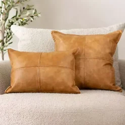 Pillows>Kirklands Home Cognac Faux Leather Lumbar Pillow Brown