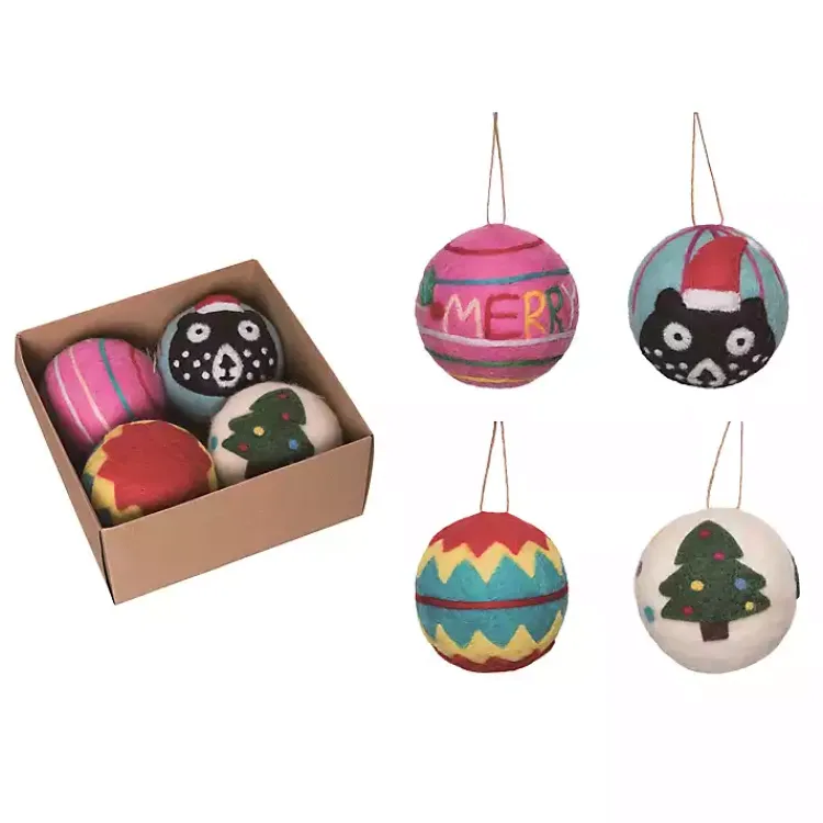 Christmas Ornaments>Kirklands Home Colorful Tufted Christmas Tree Ornaments, Set of 4