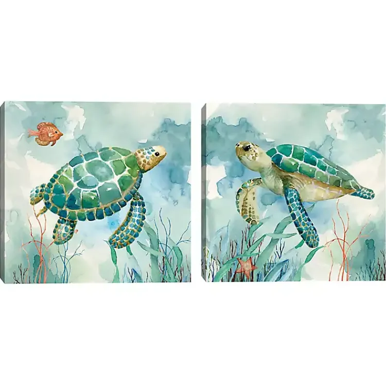 Kirklands Home Coral Bay Sea Turtle Canvas Art Prints, Set of 2 Blue Outlet