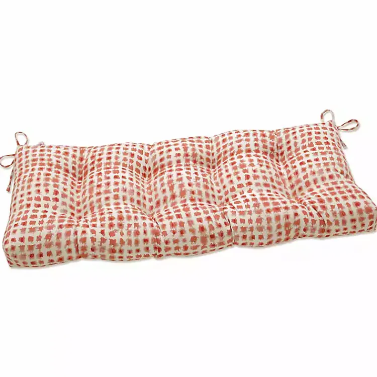 Kirklands Home Coral Checkered Outdoor Settee Cushion Discount