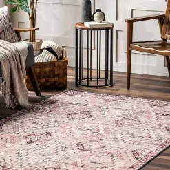 Kirklands Home Cream & Red Diamond Trellis Washable Area Rug, 7x9 Best