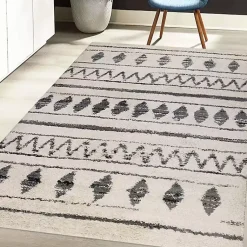 Kirklands Home Cream Boho Striped Area Rug, 5x8 Ivory New