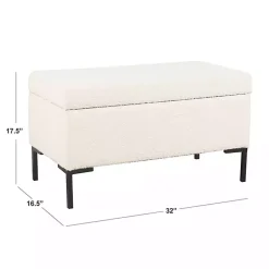 Kirklands Home Cream Boucle Black Metal Storage Bench Ivory New