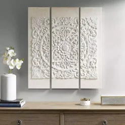 Kirklands Home 3D Embellished Canvas 3-pc. Set Ivory