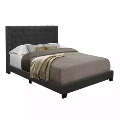 Kirklands Home Dark Upholstered Button Tufted Wing King Bed Gray Sale
