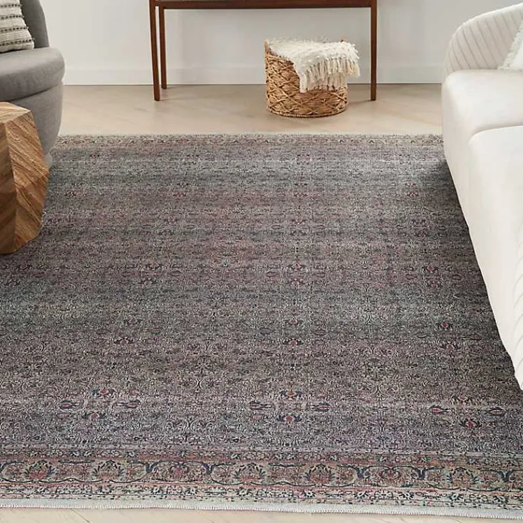 Kirklands Home Dark Vintage Floral Washable Area Rug, 5x7 Gray