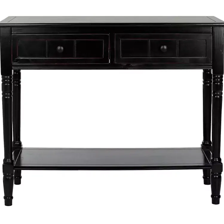 Kirklands Home Distressed Wood 2-Drawer Console Table Black Clearance