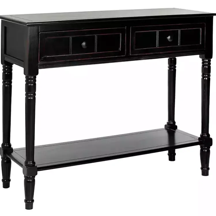 Kirklands Home Distressed Wood 2-Drawer Console Table Black Clearance