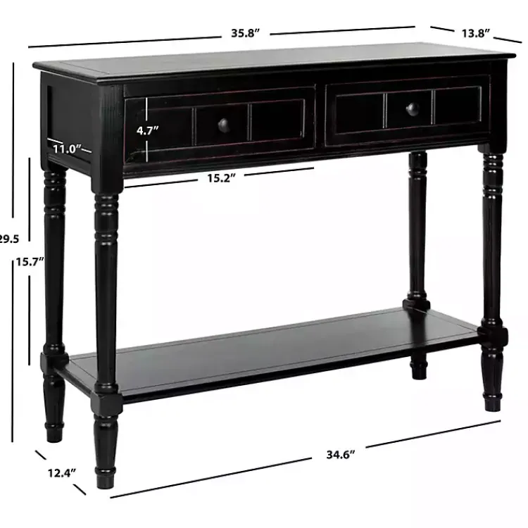 Kirklands Home Distressed Wood 2-Drawer Console Table Black Clearance