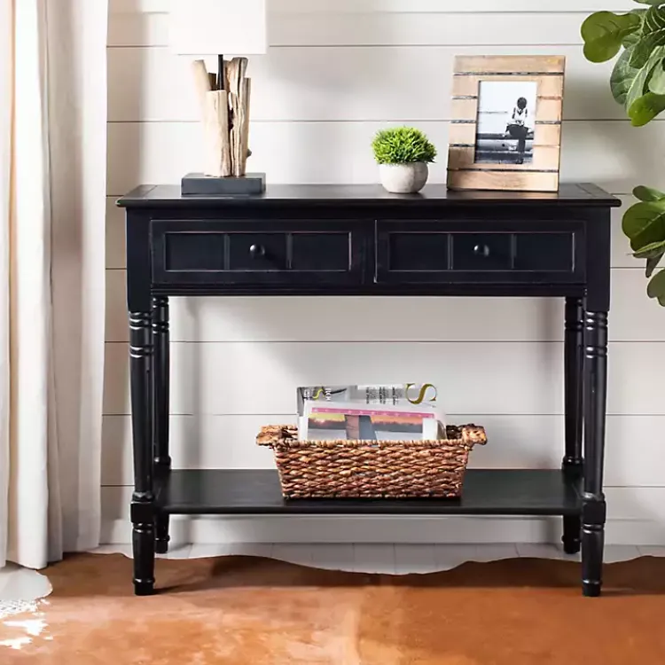 Kirklands Home Distressed Wood 2-Drawer Console Table Black Clearance
