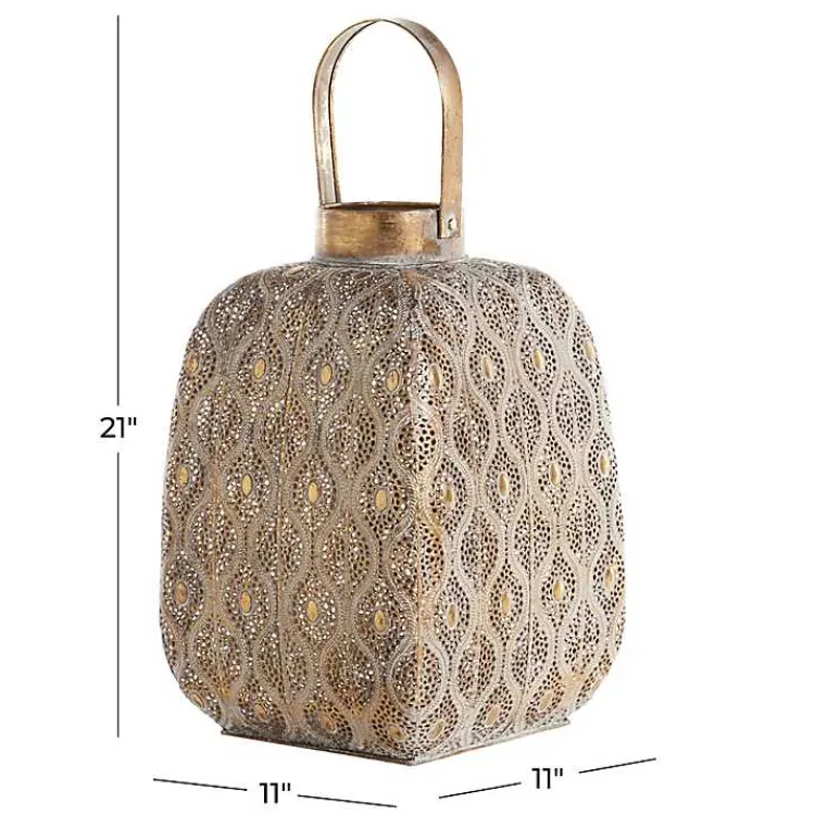 Lanterns>Kirklands Home Distressed Metal Cutout Lantern Gold