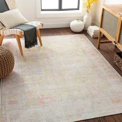 Kirklands Home Faded Botanical Washable Area Rug, 5x7 New