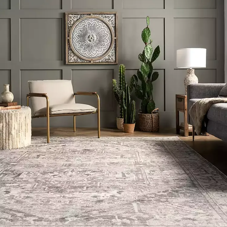 Kirklands Home Flo Vintage Medallion Washable Area Rug, 6x9 Gray Clearance