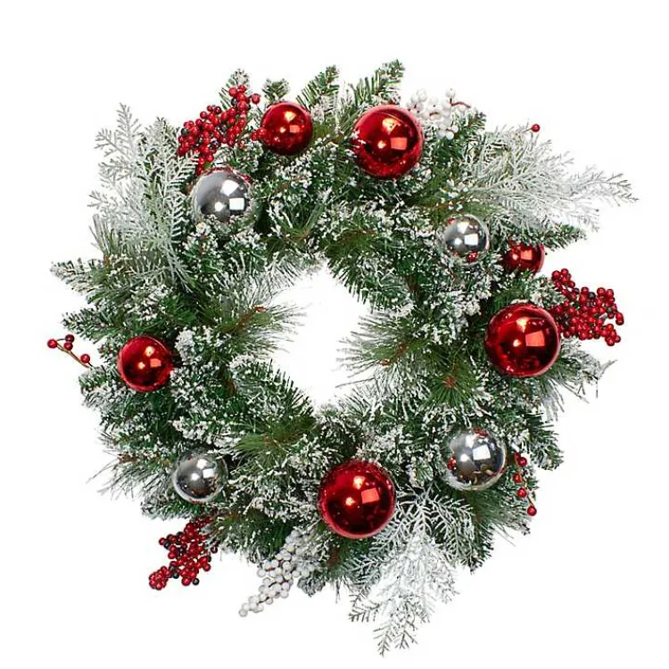 Christmas Wreaths>Kirklands Home Flocked Baubles and Berries Pine Wreath