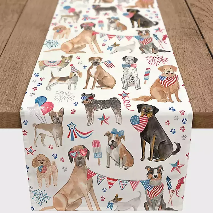 Kirklands Home Fourth of July Patriotic Pups Table Runner, 90 in. Sale