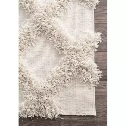 Kirklands Home Francis Diamond Shaggy Area Rug, 4x6 White Discount