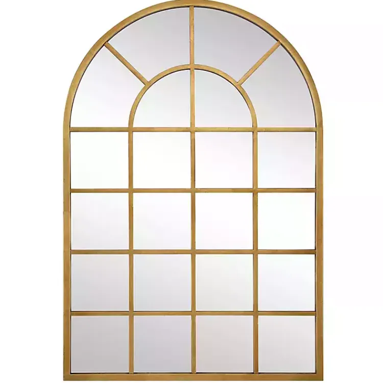 Kirklands Home Gold Leaf Metal Windowpane Arch Frame Mirror
