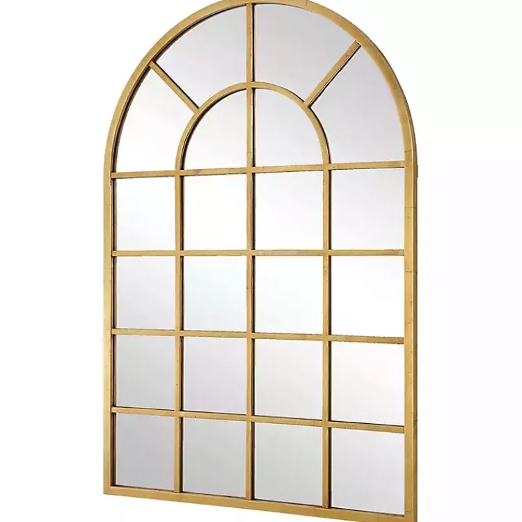 Kirklands Home Gold Leaf Metal Windowpane Arch Frame Mirror