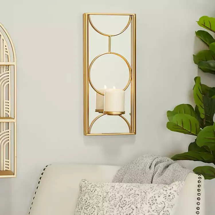 Sconces>Kirklands Home Gold Mirrored Geometric Sconce