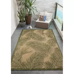 Kirklands Home Golden Green Palm Leaves Outdoor Area Rug, 4x7 New