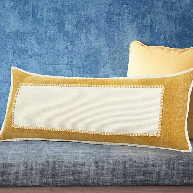 Pillows>Kirklands Home Golden Yellow Riviera Braided Frame Lumbar Pillow