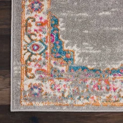 Kirklands Home Gray & Pink Central Motif Botanical Area Rug, 9x12