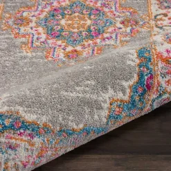 Kirklands Home Gray & Pink Central Motif Botanical Area Rug, 9x12