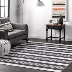 Kirklands Home Gray and Black Striped Washable Area Rug, 5x8 New