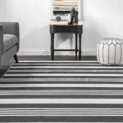 Kirklands Home Gray and Black Striped Washable Area Rug, 5x8 New