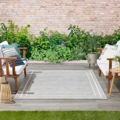 Kirklands Home Bordered Indoor/Outdoor Area Rug, 5x7 Gray New