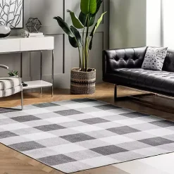 Kirklands Home Gray Buffalo Plaid Washable Area Rug, 5x8 New