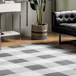 Kirklands Home Gray Buffalo Plaid Washable Area Rug, 5x8 New