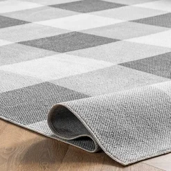 Kirklands Home Gray Buffalo Plaid Washable Area Rug, 5x8 New