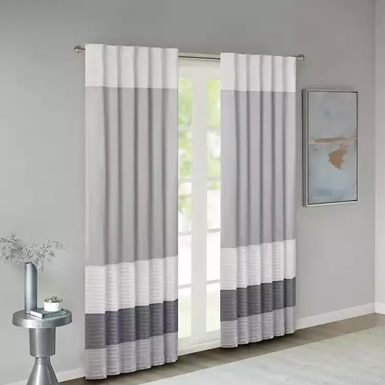 Kirklands Home Gray Color Block Striped Curtain Panel, 84 in.