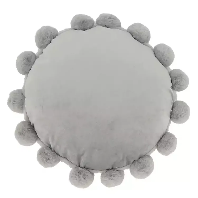 Pillows>Kirklands Home Faux Fur Round Pom Pom Throw Pillow Gray