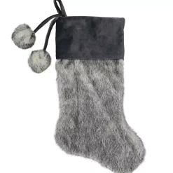 Christmas Stockings & Stocking Holders>Kirklands Home Fur and Corduroy Pom Stocking Gray