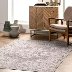 Kirklands Home Gray Geometric Medallion Washable Area Rug, 4x6 New