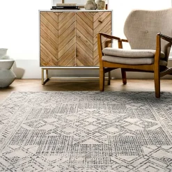 Kirklands Home Gray Geometric Medallion Washable Area Rug, 4x6 New